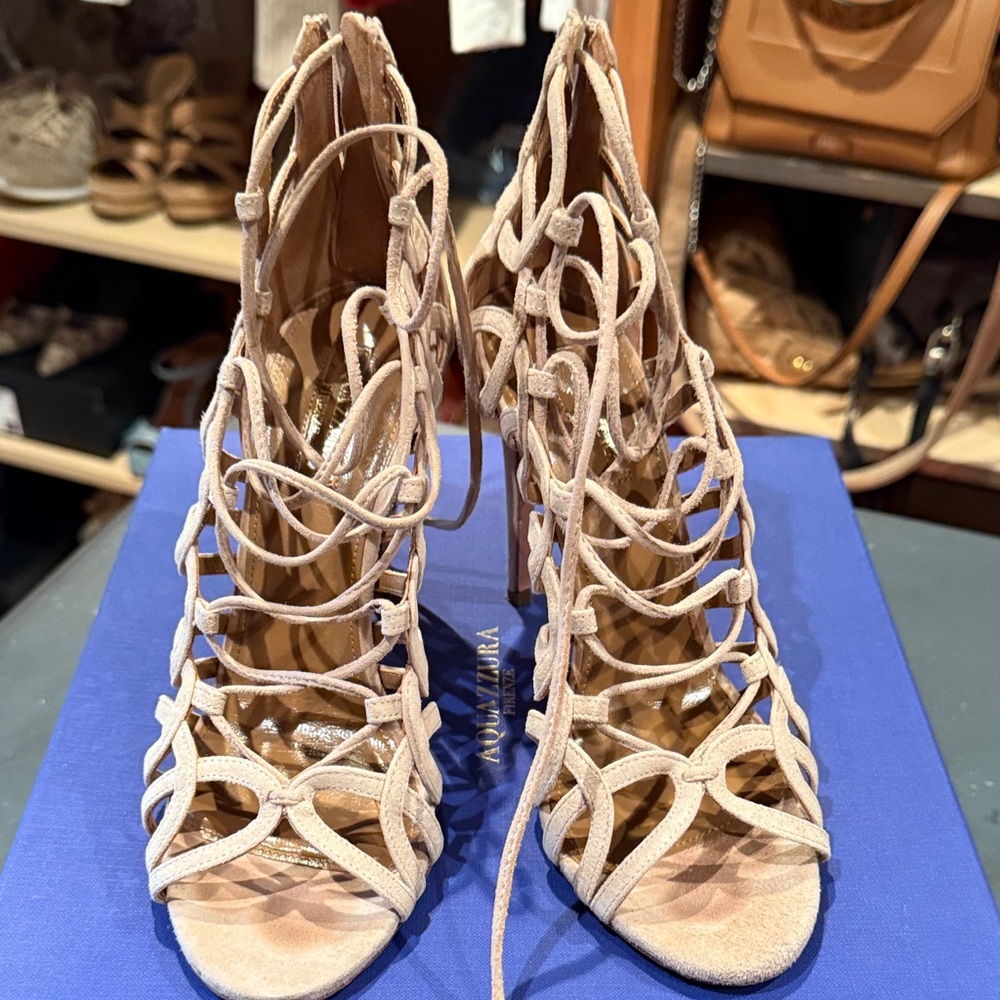 Aquazzura Beige Lace-Up Heels